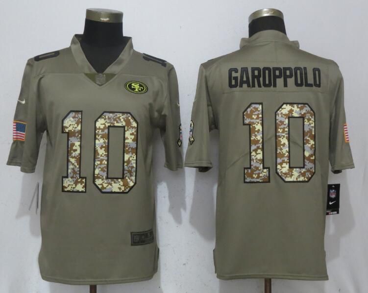 Men San Francisco 49ers #10 Garoppolo Olive Camo Carson Salute to Service Nike Limited NFL Jerseys->->NFL Jersey
